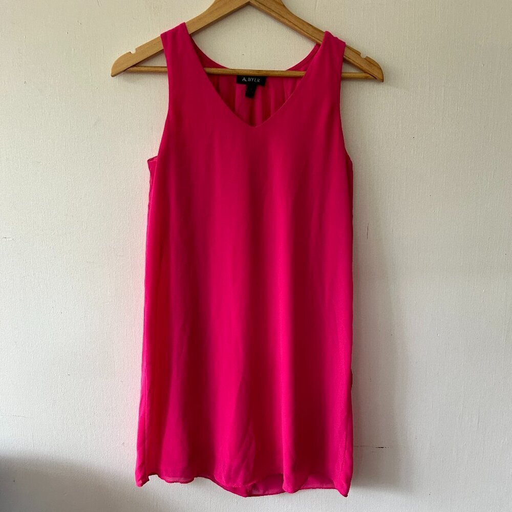 A Byer Barbiecore Shift‎ Dress Womens Small Pink Vneck Knee Length Feminine